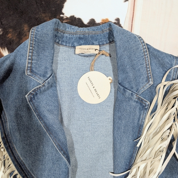 Blue Denim Jacket with Cream Fringe - Picture 3 of 5